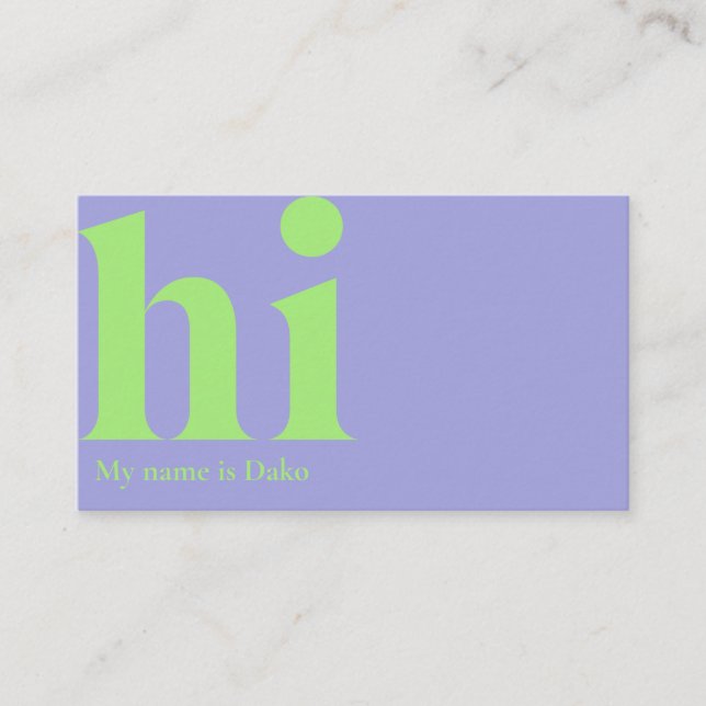 Carte de visite moderne "hi" en périwinkle et chau (Devant)