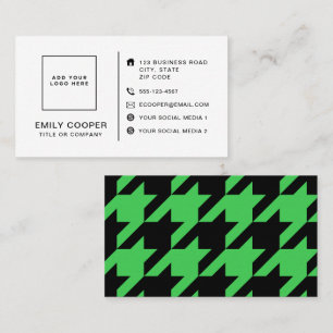 Carte De Visite Moderne Houndstooth Ajouter logo noir et vert
