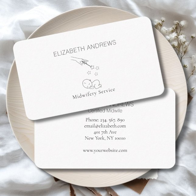 Carte De Visite Moderne, Illustration pour bébé, Mineure-femme, Na (Modern, Baby Illustration, Midwife, Birth Doula Business Card.)