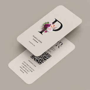 Carte De Visite Moderne Initiale P Monogramme Élégant Sable Floral