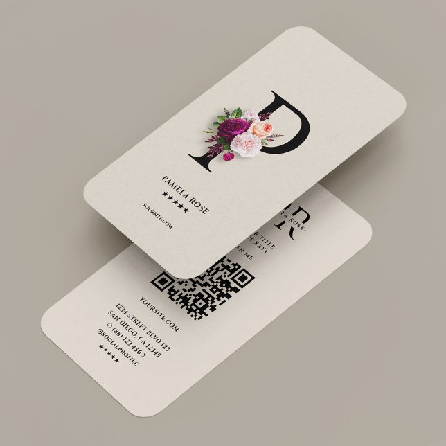 Carte De Visite Moderne Initiale P Monogramme Élégant Sable Floral (Modern Initial P Monogram Elegant Floral Sand Business Card
)