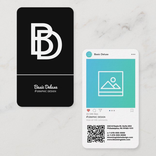 Carte De Visite Moderne inspirée par Instagram (Devant / Derrière)