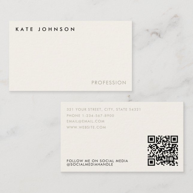 Carte De Visite Moderne Ivoire Business Professionnel QR Code Busi (Devant / Derrière)