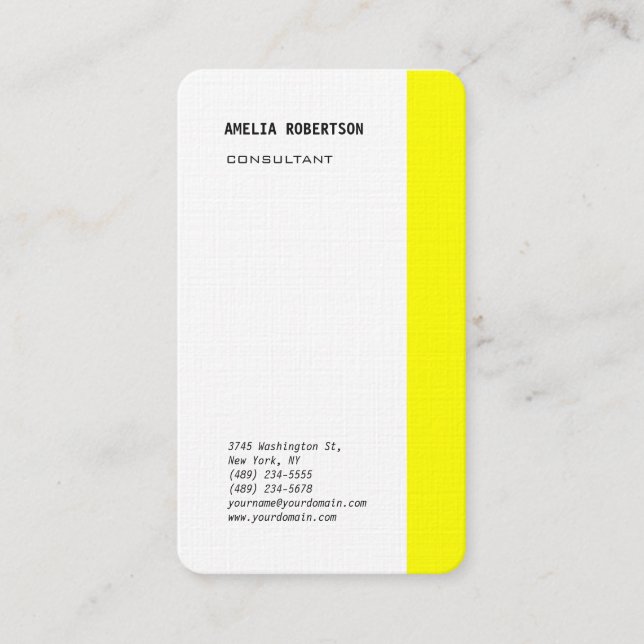 Carte De Visite Moderne Jaune Blanc Minimaliste Professionnel (Devant)