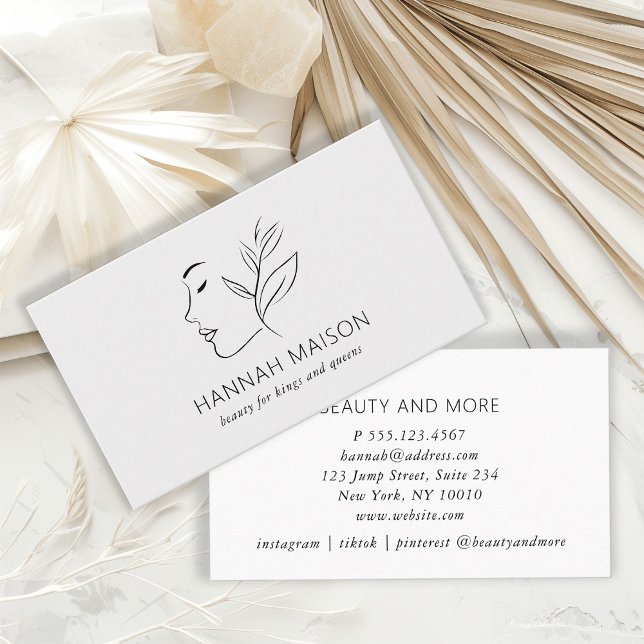 Carte De Visite Moderne, Line Art, Femme, Feuilleté, Salon, Gris (Créateur téléchargé)