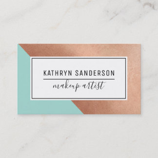 Carte De Visite MODERNE MINIMAL ANGLE rose or coin menthe blanc