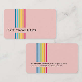 Carte De Visite MODERNE MINIMAL coloré simple arc-en-ciel rayé ros