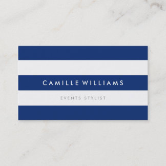 Carte De Visite MODERNE MINIMAL large bande motif marine bleu blan