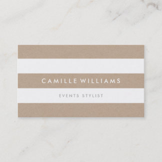 Carte De Visite MODERNE MINIMAL rayure motif naturel kraft blanc