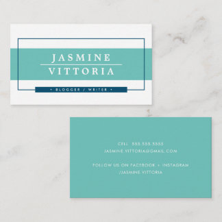 Carte De Visite MODERNE MINIMAL simple bordure bande de jade marin