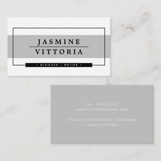 Carte De Visite MODERNE MINIMAL simple bordure bande gris pâle (Devant / Derrière)