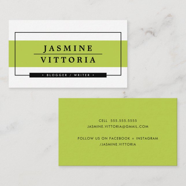 Carte De Visite MODERNE MINIMAL simple bordure citron vert bande n (Devant / Derrière)