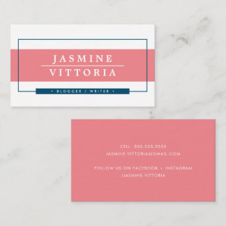 Carte De Visite MODERNE MINIMAL simple bordure corail bleu foncé m
