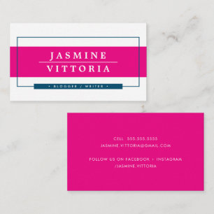 Carte De Visite MODERNE MINIMAL simple bordure marine rose vif