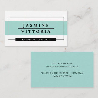 Carte De Visite MODERNE MINIMAL simple bordure menthe vert bande n