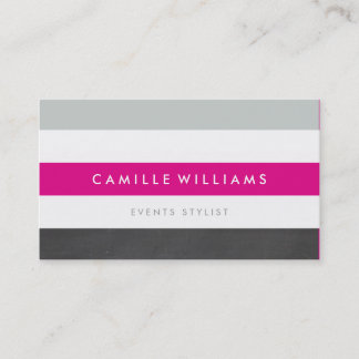 Carte De Visite MODERNE MINIMAL strié motif simple rose chaud gris