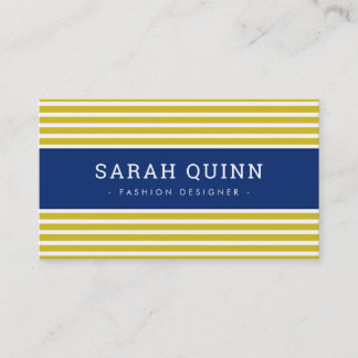 Carte De Visite MODERNE MINIMAL STRIPE moutarde marine bleu blanc