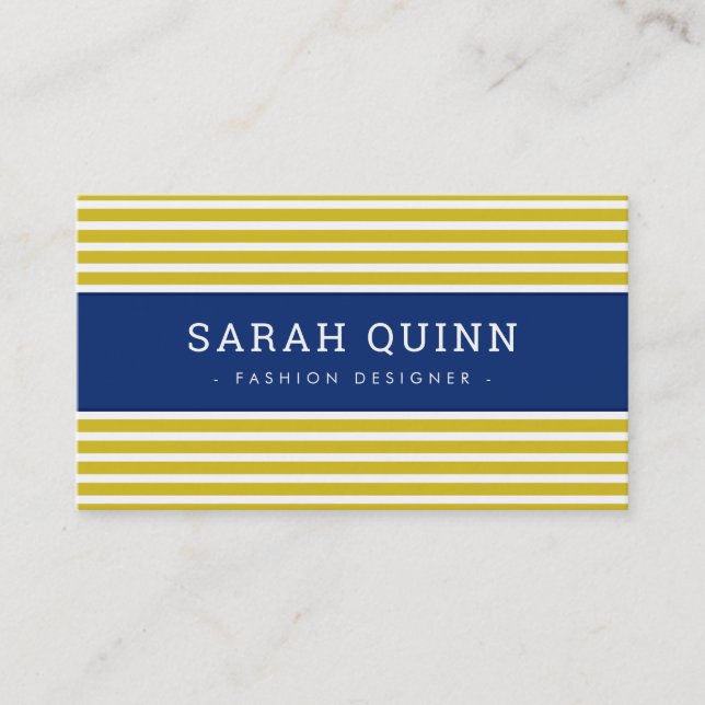 Carte De Visite MODERNE MINIMAL STRIPE moutarde marine bleu blanc  (Devant)