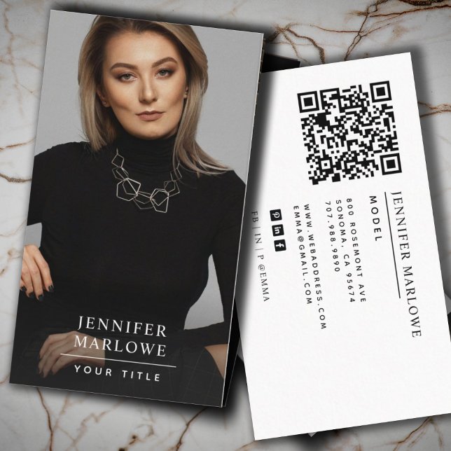 Carte De Visite Moderne Minimale Simple Photo QR Code Médias socia (Créateur téléchargé)
