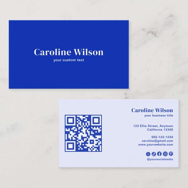 Carte De Visite Moderne minimaliste bleu QR Code Professionnel (Devant / Derrière)