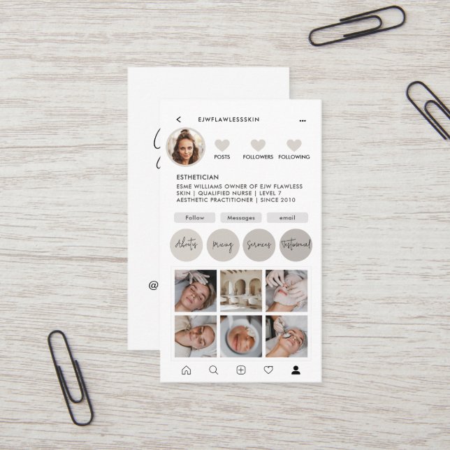 Carte De Visite Moderne minimaliste design multi photo QR CODE (Devant/Arrière en situation)