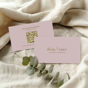 Carte De Visite Moderne Minimaliste Écriture Manuscrite QR Rose Pa