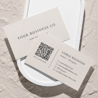 Carte De Visite Moderne minimaliste élégant Beige QR Code