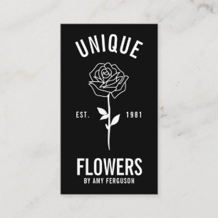 Carte De Visite Moderne minimaliste fleur rose noire et blanche
