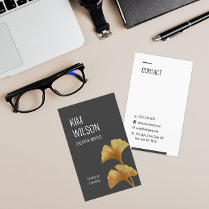 Carte De Visite Moderne minimaliste Floral Golden Ginkgo