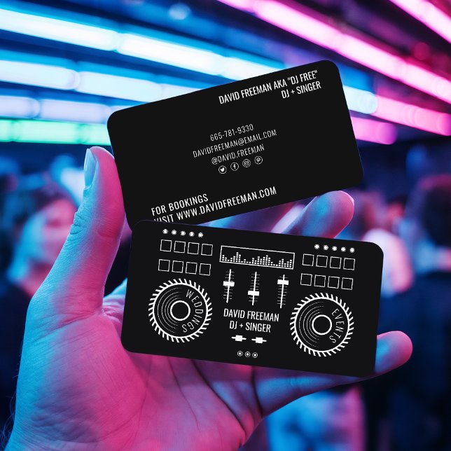 Carte De Visite Moderne minimaliste noir et blanc dj musique tourn (Modern minimal black and white dj music turntable)
