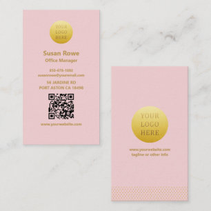 Carte de visite moderne minimaliste rose et or ave