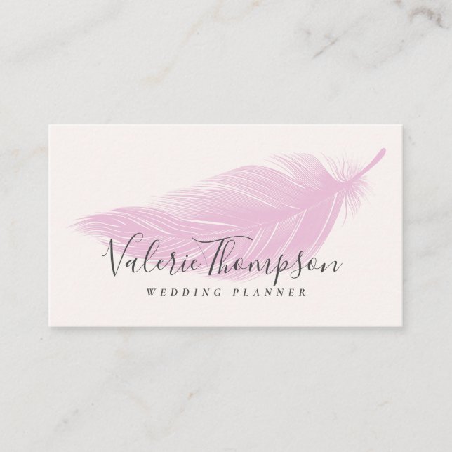 Carte De Visite Moderne minimaliste rose pastel élégant boho plume (Devant)