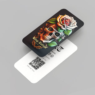 Carte De Visite Moderne minimaliste tatouage artiste crâne Monogra