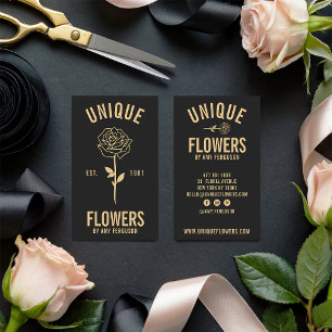 Carte De Visite Moderne minimaliste tendance or noir fleur rose