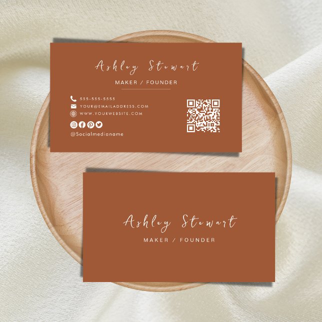 Carte De Visite Moderne minimaliste Terracotta Professional Qr Cod (Créateur téléchargé)