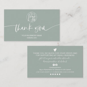 Carte De Visite Moderne minimum sauge vert script ordre merci