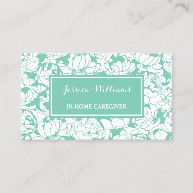 Carte De Visite Moderne Mint Green Floral Girly Nurse (Devant)