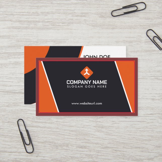 Carte De Visite Moderne modèle professionnel orange noir (Devant/Arrière en situation)