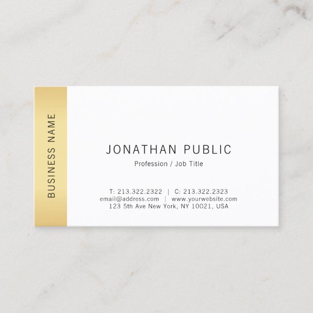 Carte De Visite Moderne modèle professionnel simple en faux or (Devant)