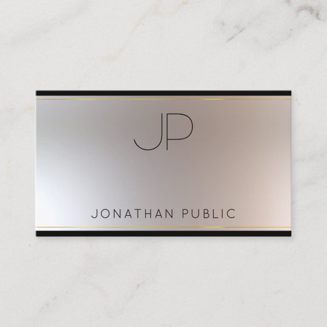 Carte De Visite Moderne Monogram Gold Silver Elegant Modèle Luxe (Devant)
