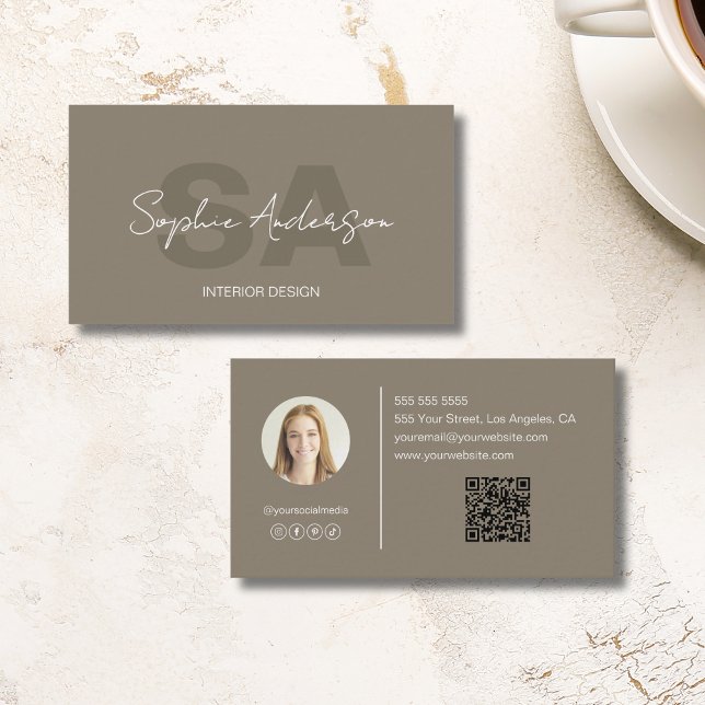 Carte De Visite Moderne Monogram Taupe Professionnel (Modern Monogram Taupe Professional Business Card)