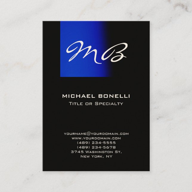 Carte de visite moderne monogramme bleu grassouill (Devant)