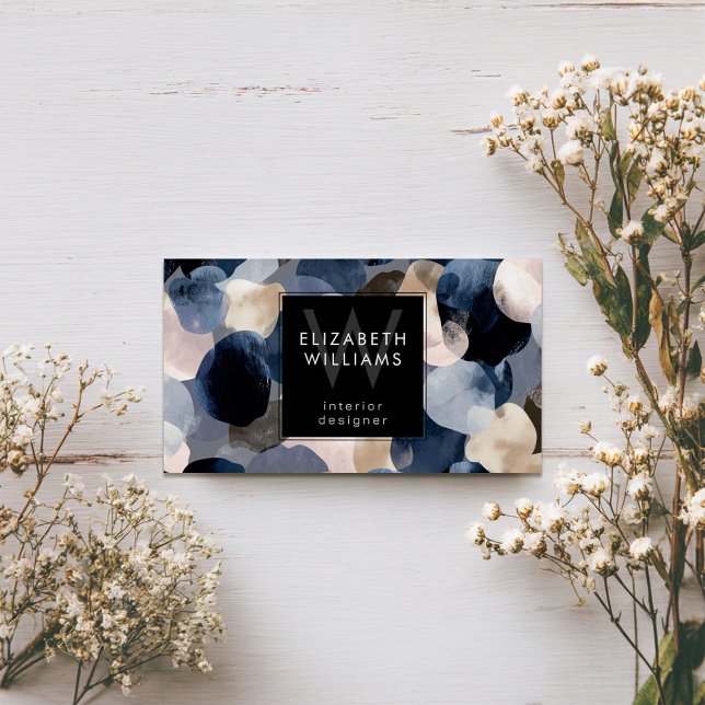 Carte de visite moderne monogramme bleu rose gris (Créateur téléchargé)