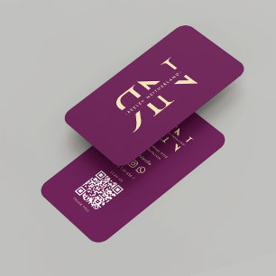 Carte De Visite Moderne Monogramme Luxe Purple Or Initiales