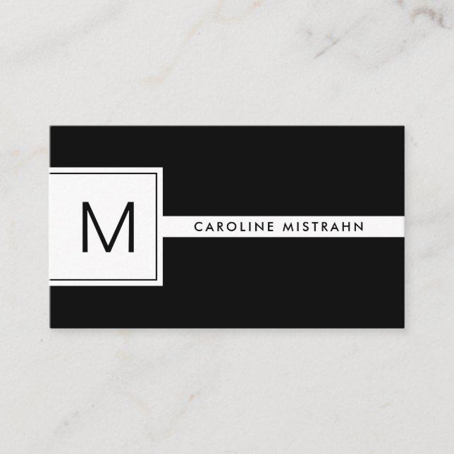 Carte De Visite Moderne Monogramme Noir & Blanc Professionnel (Devant)