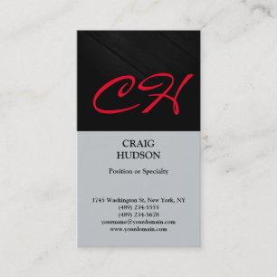 Carte de visite Moderne Monogramme Noir Rouge Gris