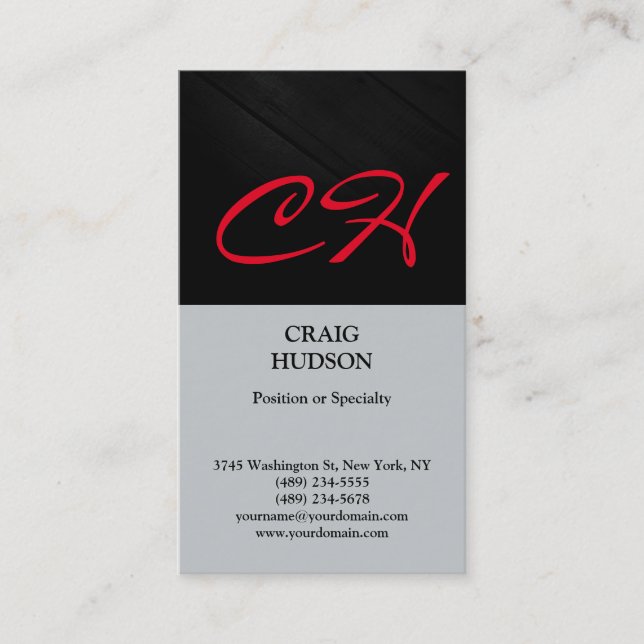 Carte de visite Moderne Monogramme Noir Rouge Gris (Devant)