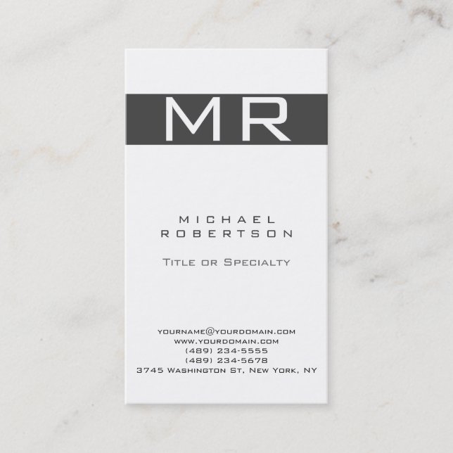 Carte de visite Moderne Monogramme Rayure Grise Bl (Devant)