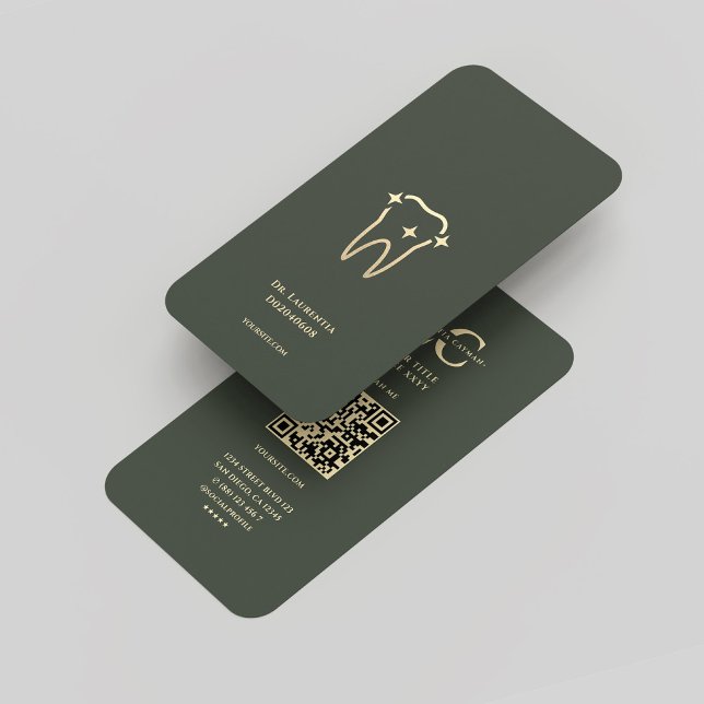 Carte De Visite Moderne Monogramme Vert foncé Or Dentiste Dentaire (Modern Monogram Dark Green Gold Dentist Dental Business Card
)