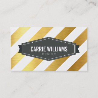 Carte De Visite MODERNE MOTIF à bandes inclinées logo feuille or